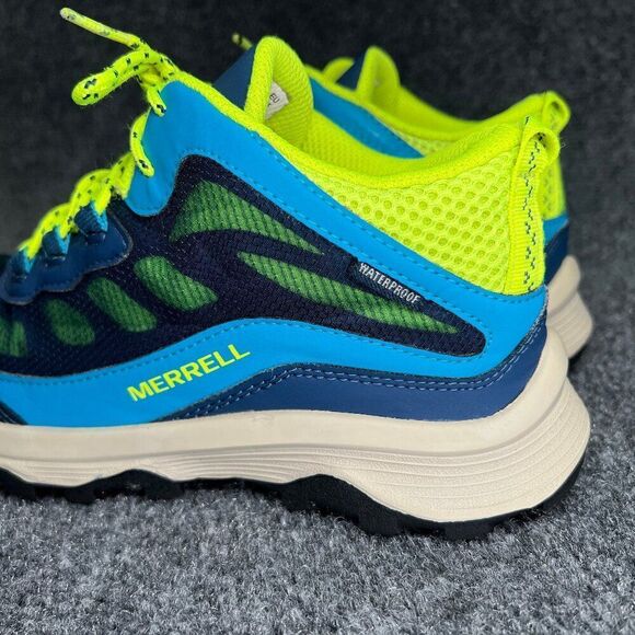 Merrell Moab Speed Mid Shoe Big Kid Size 4 Navy Hi Viz Waterproof Outdoor Hiking - Picture 5 of 13